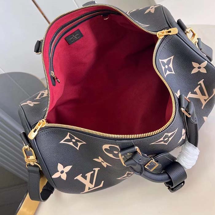 Louis Vuitton LV Unisex Keepall Bandoulière 45 Black Beige Monogram Empreinte Embossed Leather