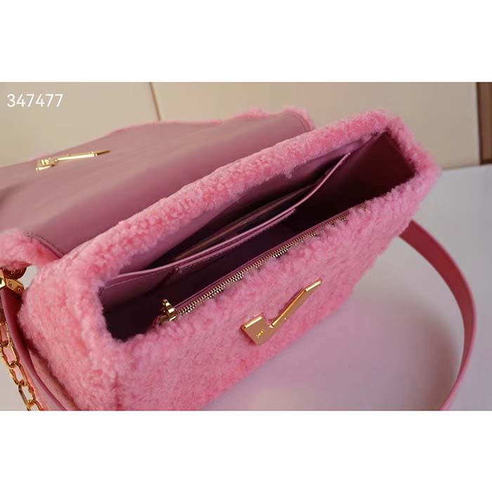 Louis Vuitton LV Women Twist MM Handbag Pink Shearling Smooth Calfskin Leather