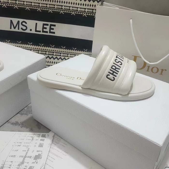 Dior Unisex CD Every-D Slide White Embossed Lambskin