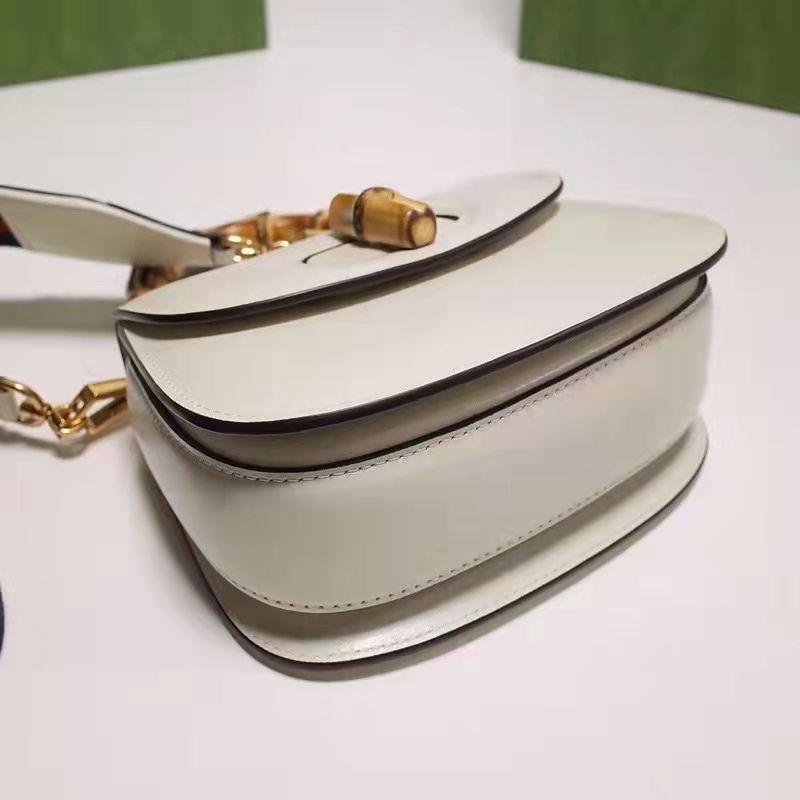 Gucci Women Bamboo 1947 Mini Top Handle Bag White Leather Bamboo Hardware