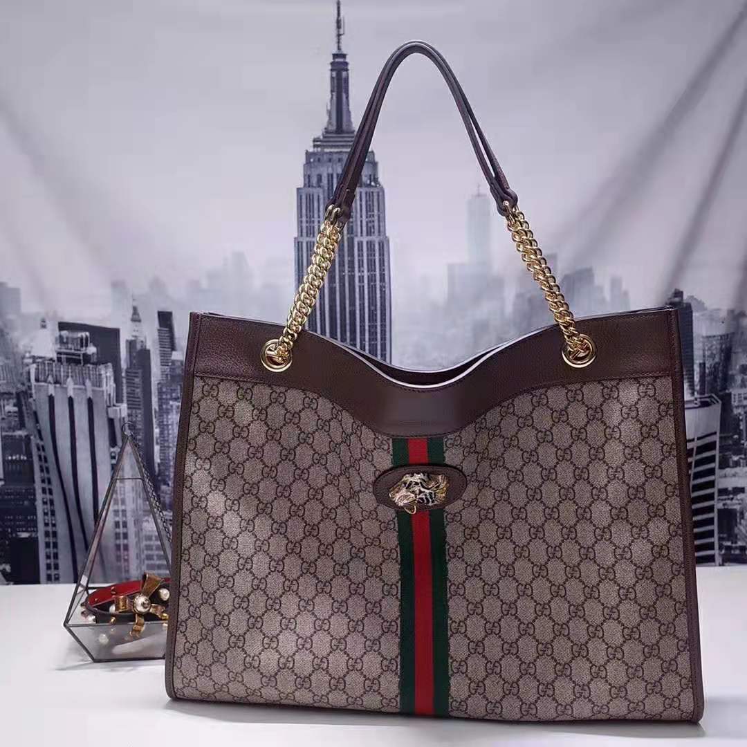 Gucci Women Exclusive Rajah GG Tote in Beige/Ebony GG Supreme Canvas