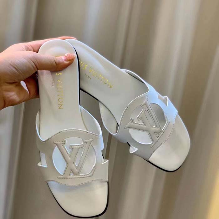 Louis Vuitton LV Unisex Isola Flat Mule White Calf Leather Circle Signature