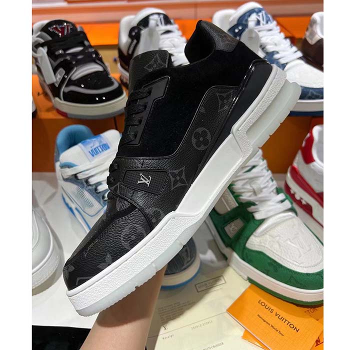 Louis Vuitton Unisex LV Trainer Sneaker Black Eclipse Monogram Canvas Rubber Flowers