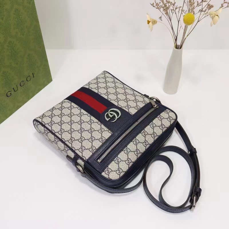 Gucci Unisex Ophidia GG Small Messenger Bag Beige Blue Supreme Canvas