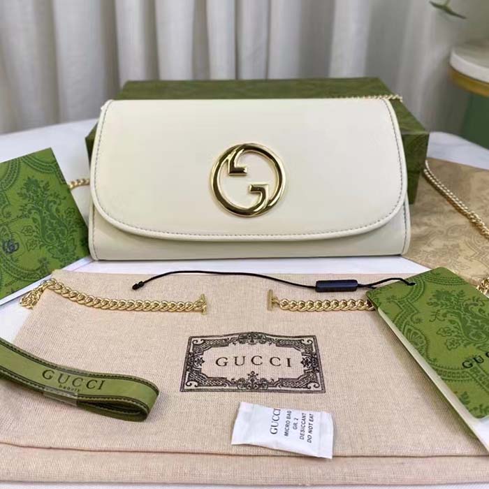 Gucci Women GG Blondie Continental Chain Wallet White Leather Round Interlocking G
