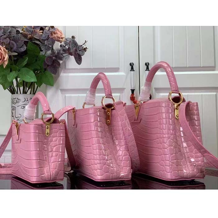 Louis Vuitton LV Women Capucines Mini Handbag Pink Crocodilien Brillant Savoir Faire