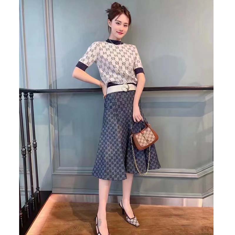 Gucci Women Jackie 1961 Mini GG Shoulder Bag Camel Ebony GG Canvas Crystals