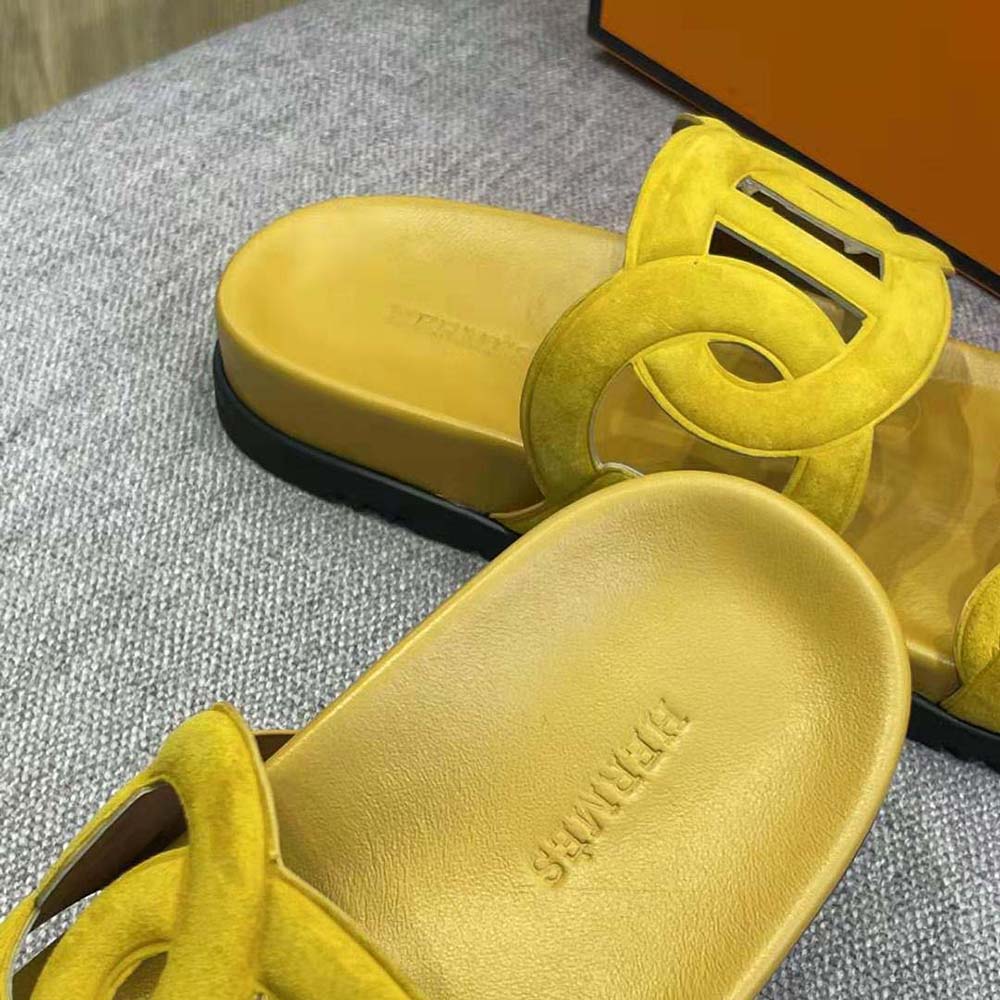 Hermes Women Extra Sandal in Suede Goatskin-Yellow