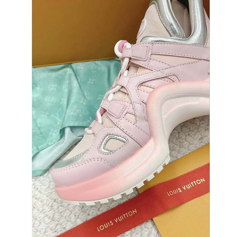 Louis Vuitton Women LV Archlight Sneaker Rose Clair Pink Mix Materials Ribbon Laces