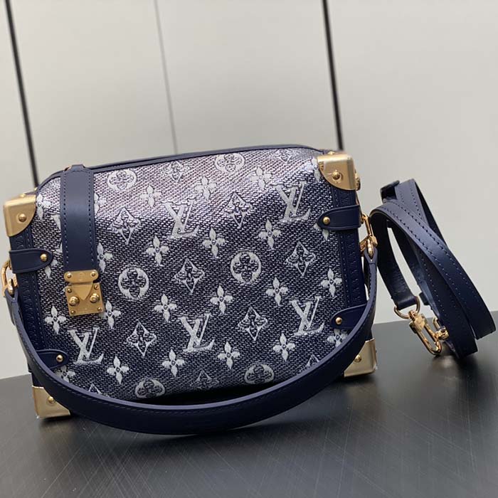 Louis Vuitton LV Unisex Side Trunk Blue Monogram Coated Canvas Cowhide Leather