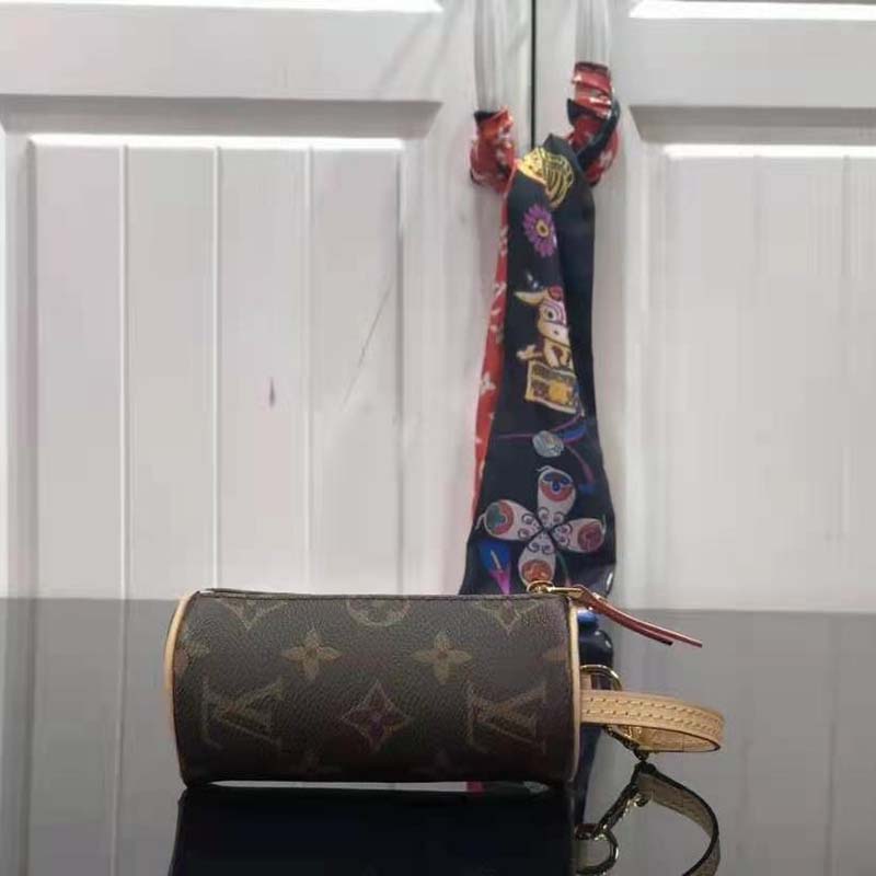 Louis Vuitton LV Unisex Micro Papillon Bag Brown Charm Monogram Canvas Natural Cowhide