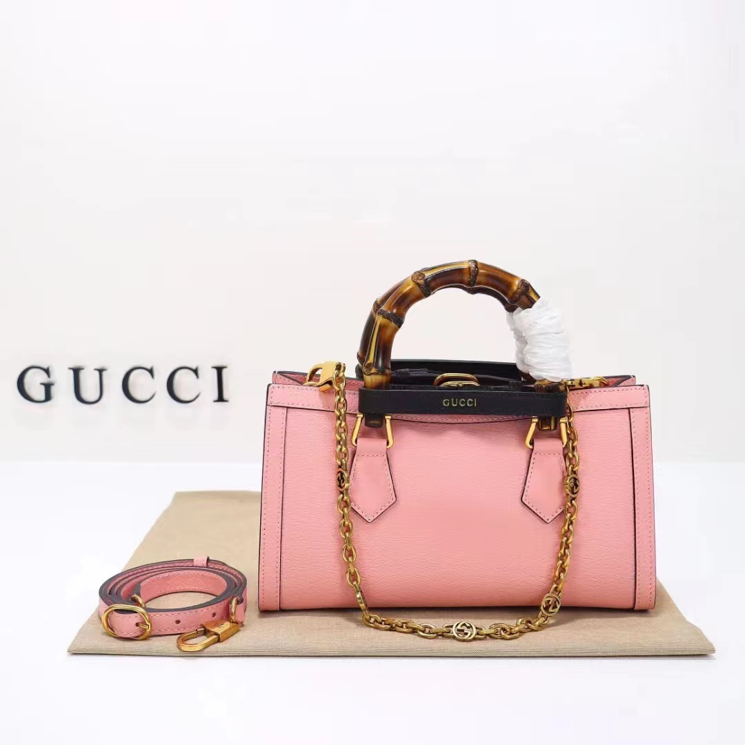 Gucci Women GG Diana Small Shoulder Bag Pink Leather Double G
