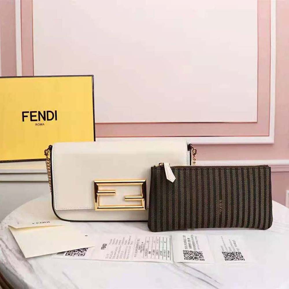 Fendi Women Wallet on Chain with Pouches Leather Mini-Bag-White