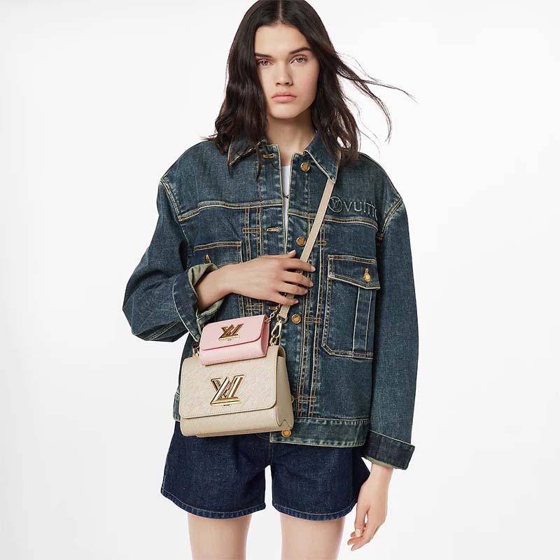 Louis Vuitton LV Women Twist PM Handbag Taupe Brown Pink Epi Grained Cowhide