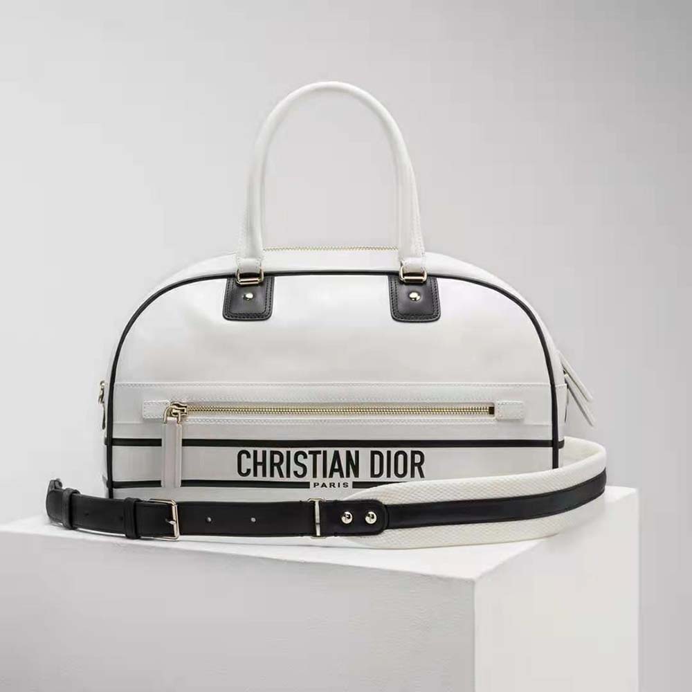 Dior Women Medium Dior Vibe Zip Bowling Bag White Smooth Calfskin