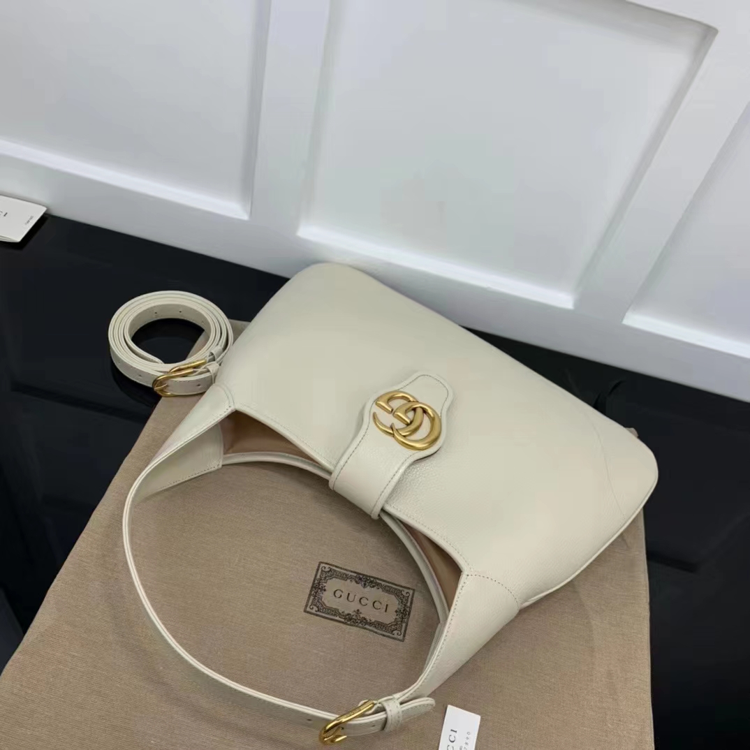 Gucci Women GG Aphrodite Medium Shoulder Bag White Soft Leather Double G