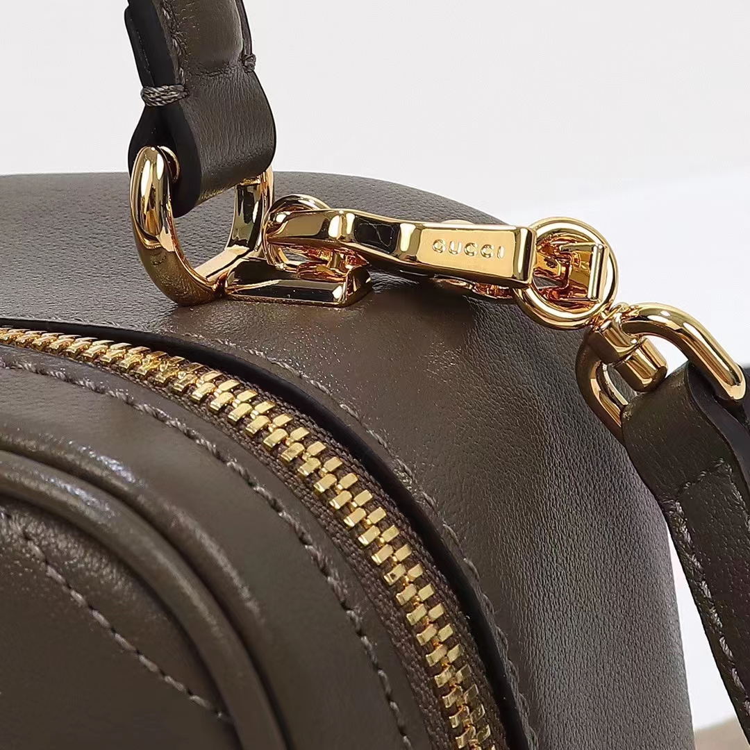 Gucci Women GG Blondie Top Handle Bag Brown Leather Round Interlocking G