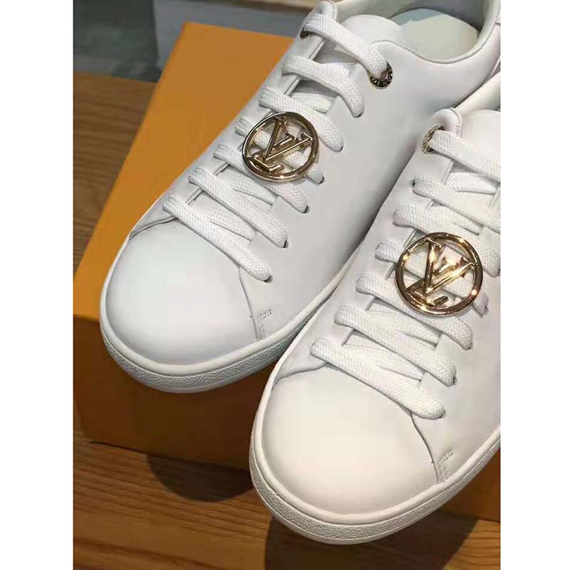 Louis Vuitton LV Women Frontrow Sneaker Gold-Tone LV Circle in White Calf Leather and Rubber