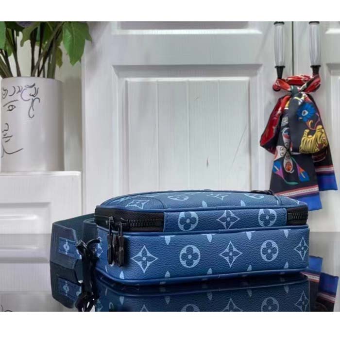 Louis Vuitton LV Unisex Nano Alpha Atlantic Blue Monogram Coated Canvas Cowhide Leather