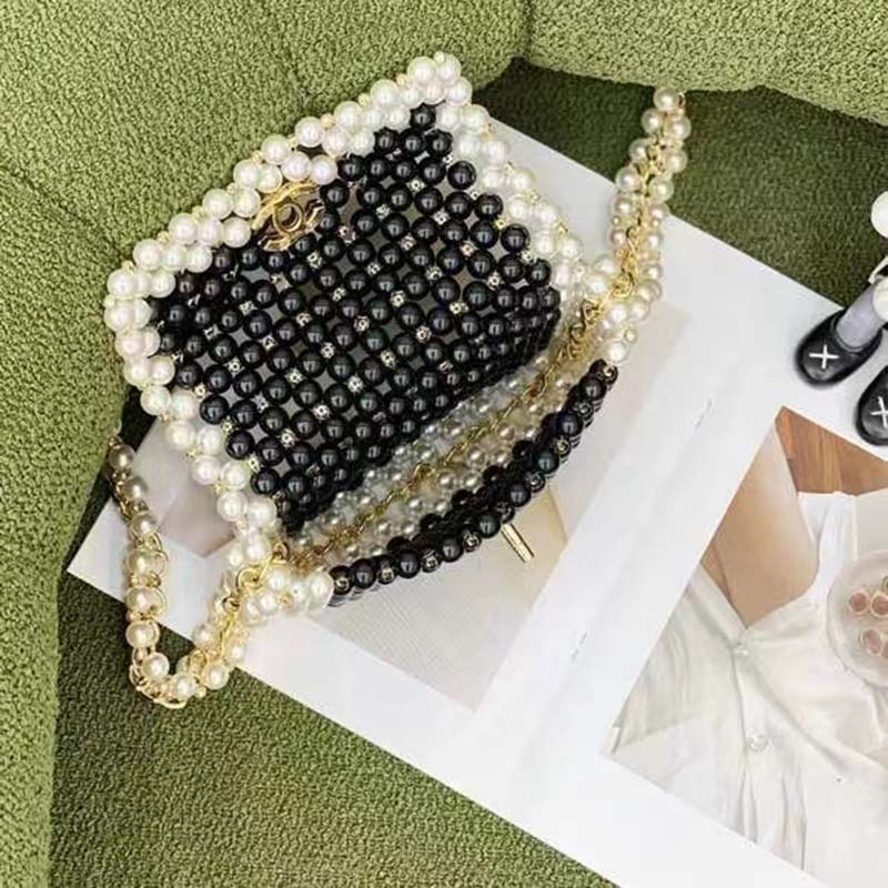 Chanel Women CC Small Evening Bag Imitation Glass Pearls Gold-Tone Metal Black
