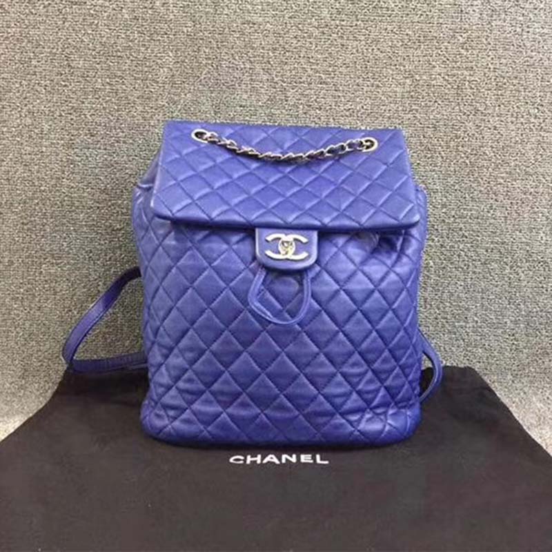 Chanel Women Backpack in Embossed Diamond Pattern Goatskin Leather-Purple