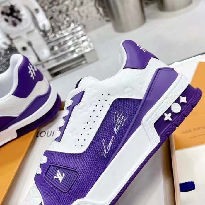 Louis Vuitton Unisex LV Trainer Sneaker Purple Mini Monogram Embossed Calf Leather