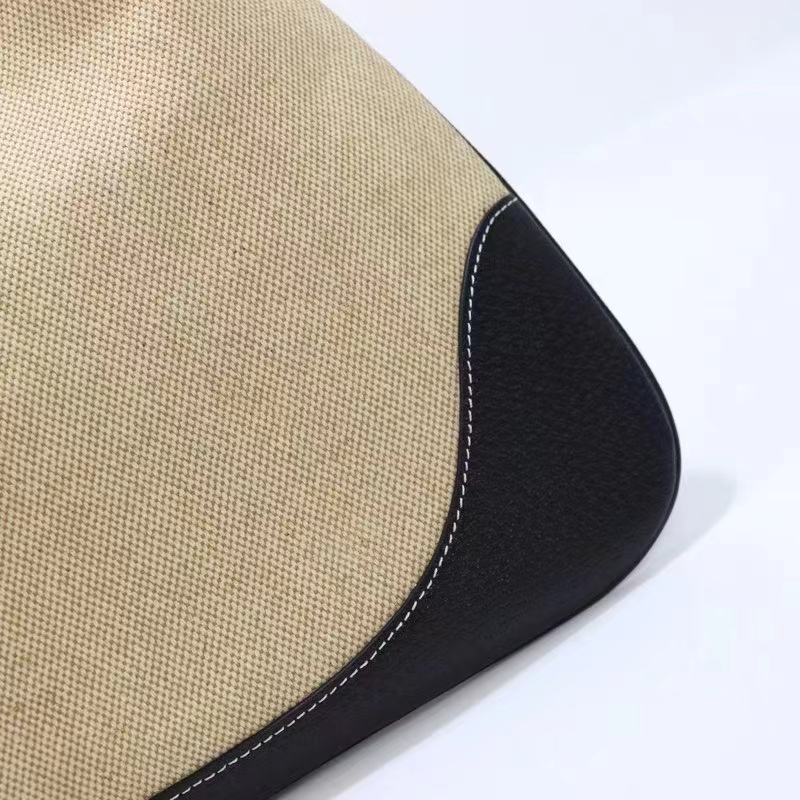 Gucci Women GG Aphrodite Large Shoulder Bag Beige Black Cotton Canvas Black Leather