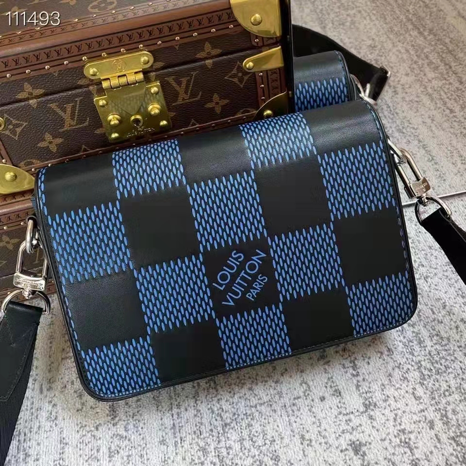 Louis Vuitton LV Unisex Studio Messenger Blue 3D Damier Infini Cowhide Leather
