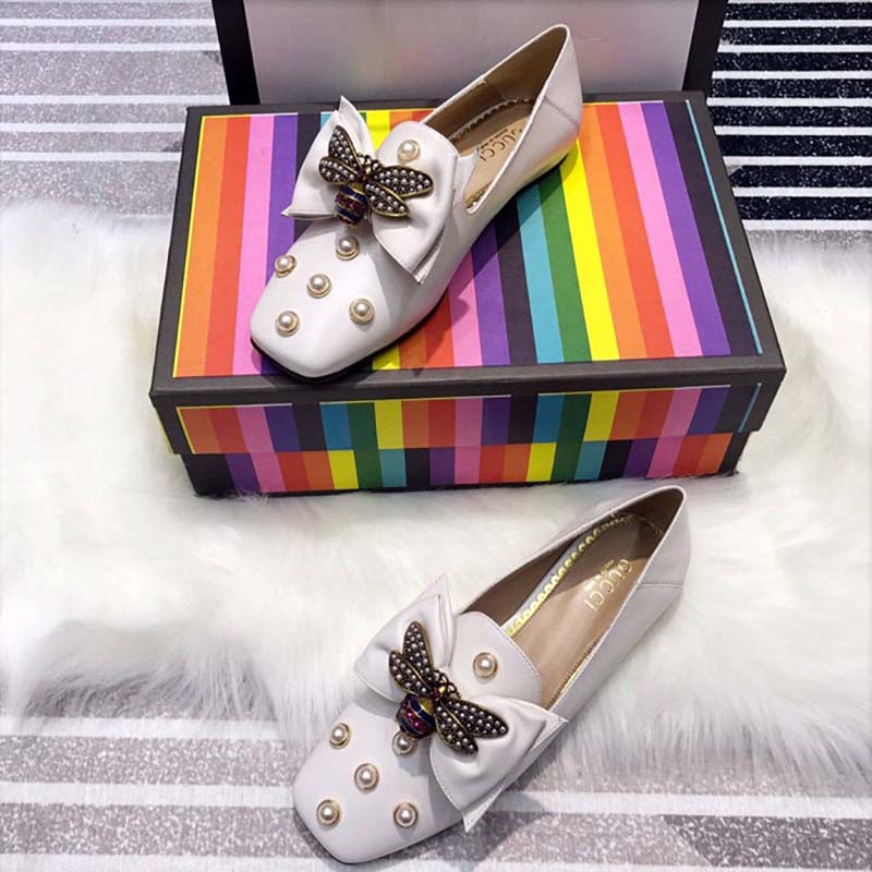 Gucci Women Leather Ballet Flat with Bow White