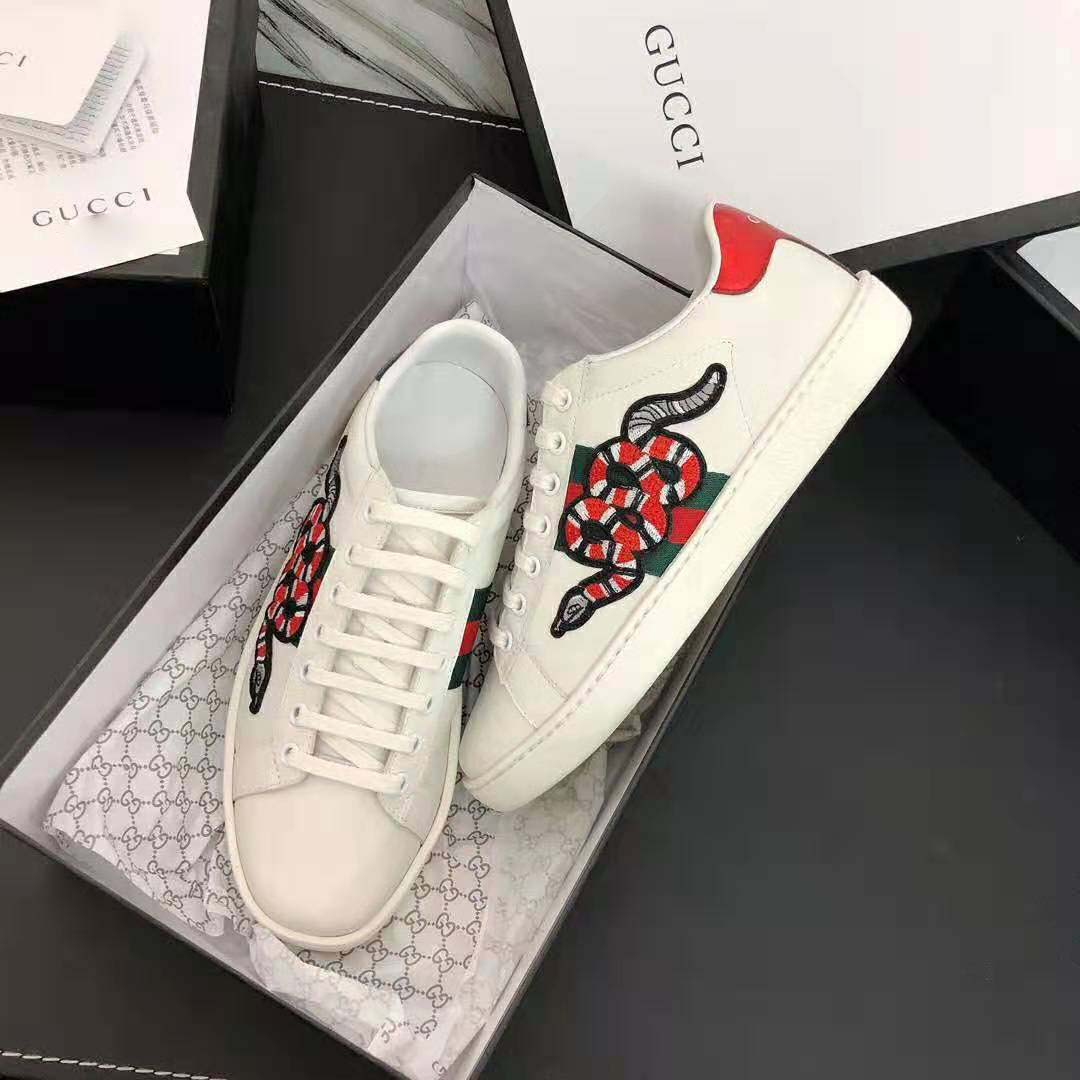 Gucci Men Ace Embroidered Sneaker with Embroidered Kingsnake Appliqué-White