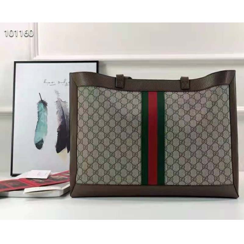 Gucci Unisex Ophidia Soft GG Supreme Medium Tote Beige/Ebony Supreme Canvas
