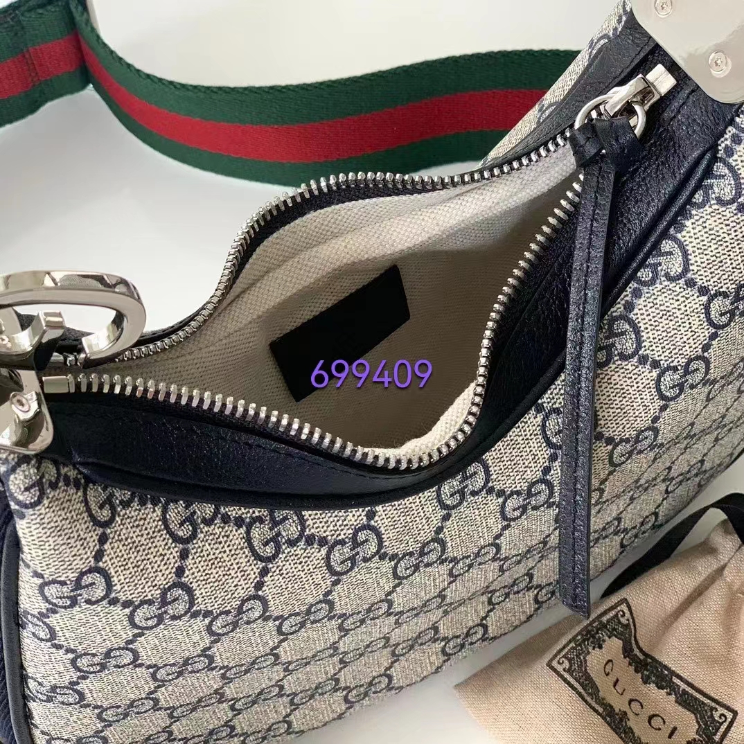 Gucci Women Attache Small Shoulder Bag Beige Blue GG Supreme Canvas