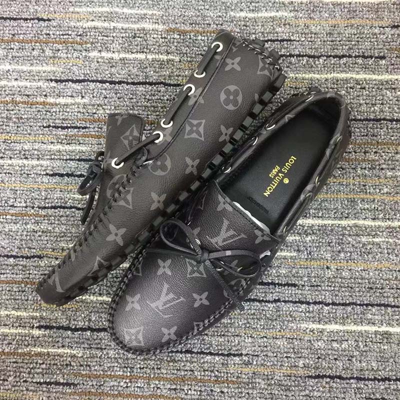 Louis Vuitton Unisex LV Arizona Moccasin Gray Black Monogram Eclipse Canvas