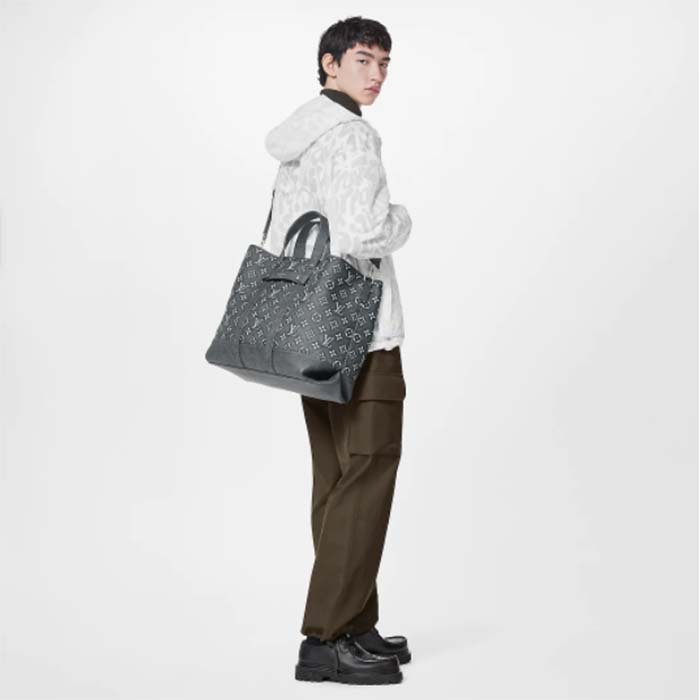 Louis Vuitton LV Unisex Tote Journey Carryall Bag Black Charcoal Cowhide Leather