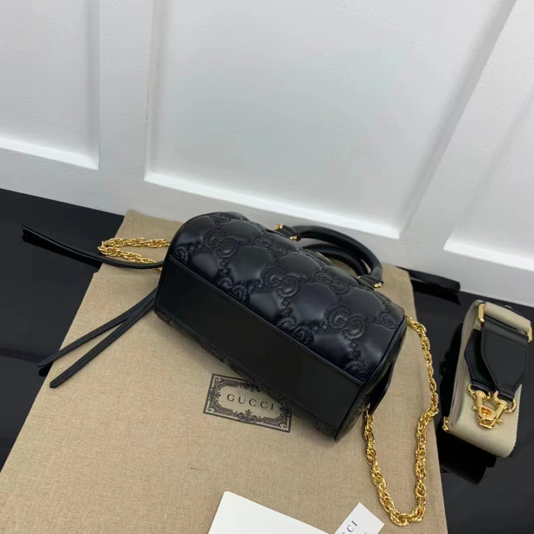 Gucci Women Matelassé Leather Top Handle Bag Black GG Matelassé Leather Double G