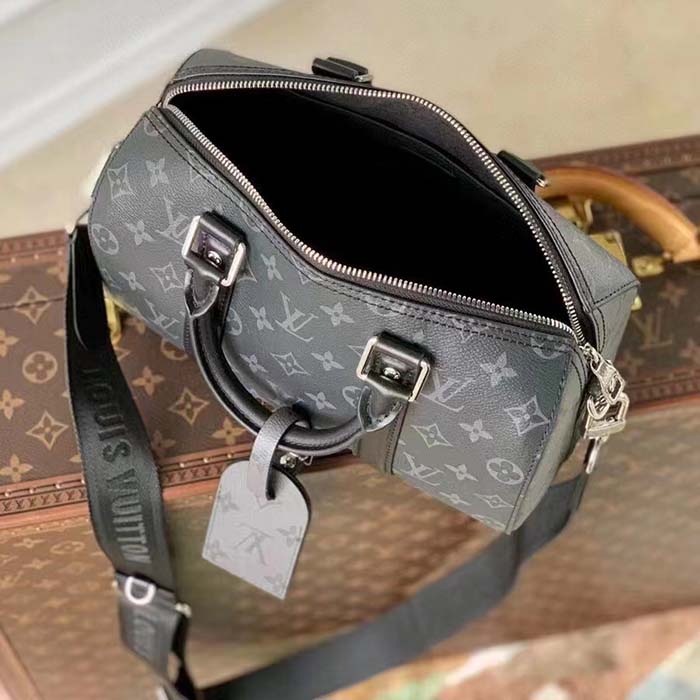 Louis Vuitton LV Unisex Keepall Bandoulière 25 Monogram Eclipse Reverse Coated Canvas