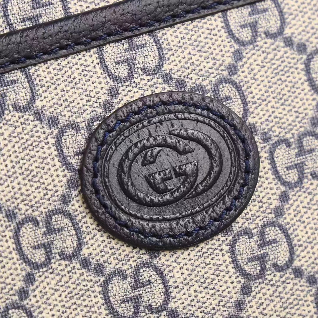 Gucci Unisex GG Shoulder Bag Beige Blue GG Supreme Canvas Interlocking G