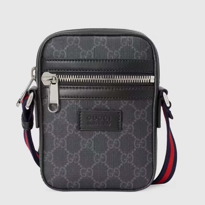 Gucci GG Unisex Black Messenger Black Grey GG Supreme Canvas Blue Red Web