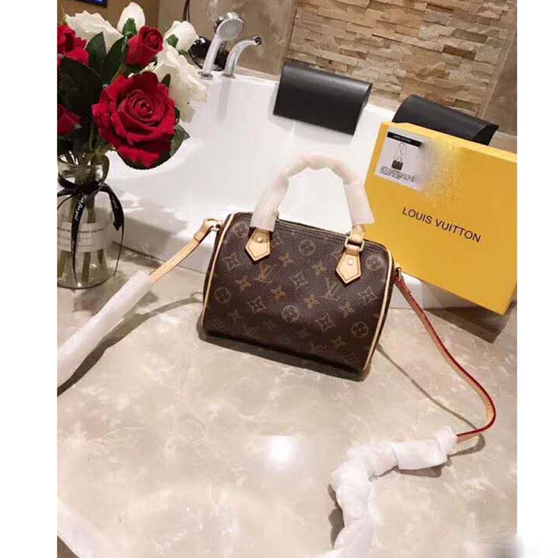 Louis Vuitton LV Women Nano Speedy Bag in Monogram Coated Canvas-Brown