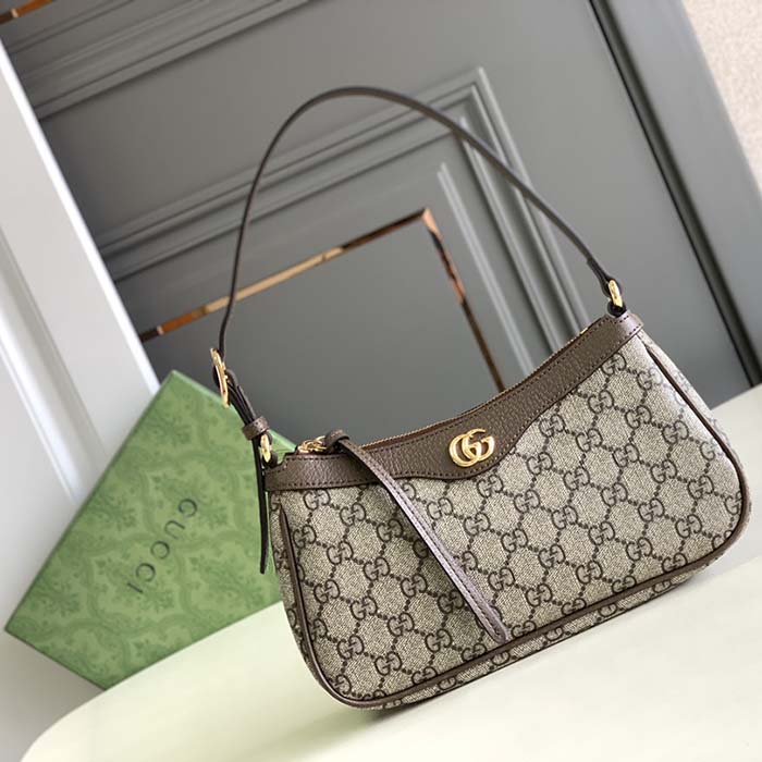 Gucci Women Ophidia Small Handbag Beige Ebony GG Supreme Canvas Double G