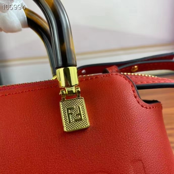 Fendi Women FF By The Way Mini Red Leather Small Boston Bag