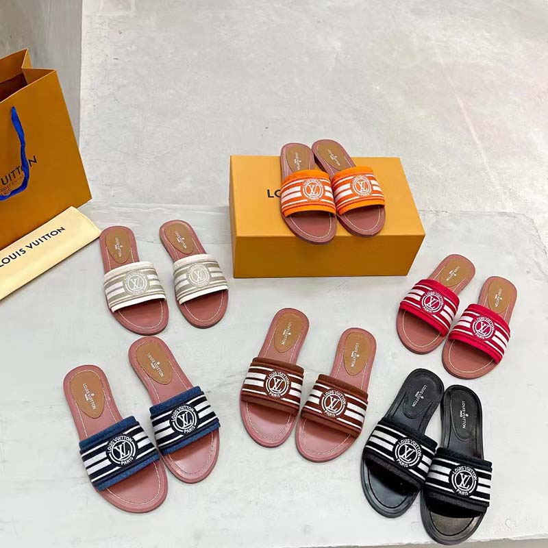 Louis Vuitton LV Women Lock It Flat Mule Blue Denim Leather LV Circle