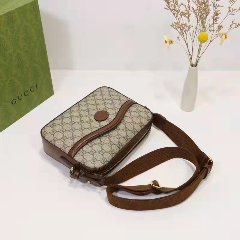 Gucci Unisex Messenger Bag Interlocking G Beige Ebony GG Supreme Canvas