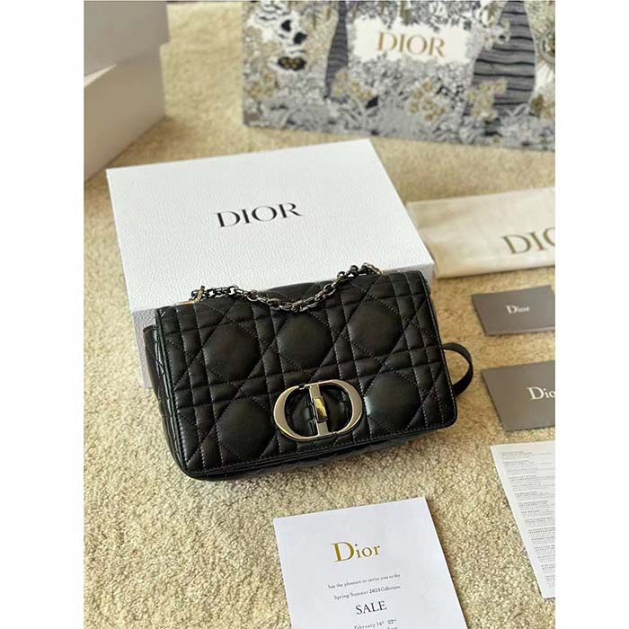 Dior Women CD Dior Caro Macrocannage Mini Bag Black Quilted Macrocannage Calfskin