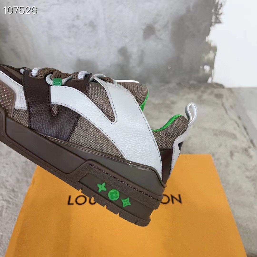 Louis Vuitton Unisex LV Skate Sneaker Grey Mix Materials Grained Calf Leather Technical Mesh