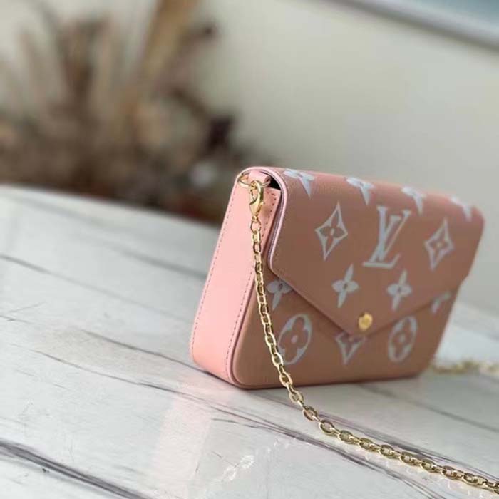Louis Vuitton LV Women Félicie Pochette Pink Cream Monogram Empreinte Embossed Supple Grained Cowhide
