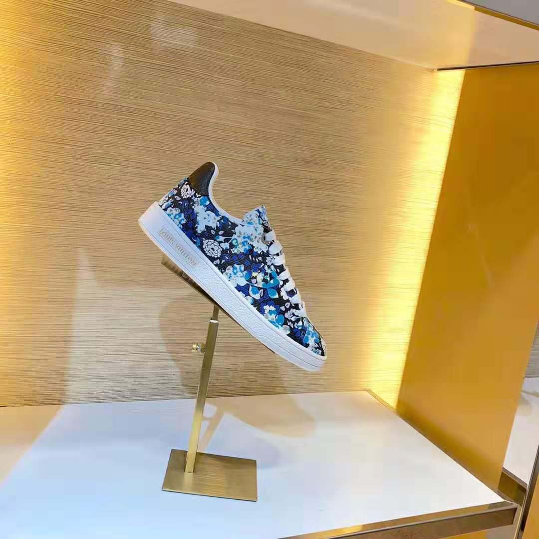 Louis Vuitton LV Women Frontrow Sneaker in Flower-Printed Calf Leather-Blue