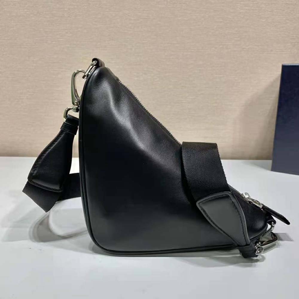 Prada Women Leather Triangle Shoulder Bag-Black