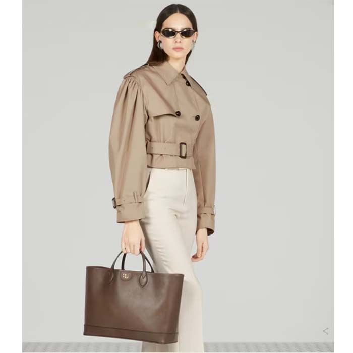 Gucci Unisex GG Ophidia Medium Tote Bag Brown Leather Double G