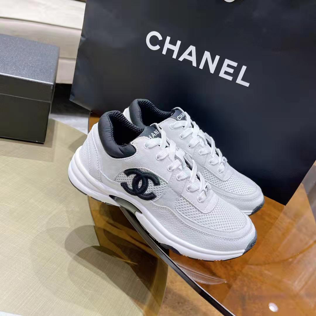 Chanel CC Women Calfskin & Mixed Fibers Sneakers White 1cm Heel